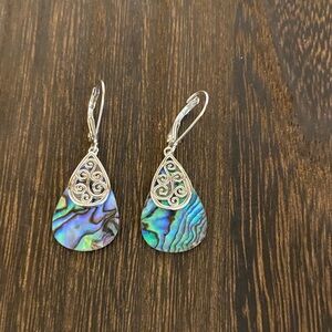 Silver and Blue Abalone Drop Earrings